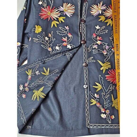 Ikon Women Large Embroidered Floral Black Jacket With Button Front Made In India - Picture 5 of 9